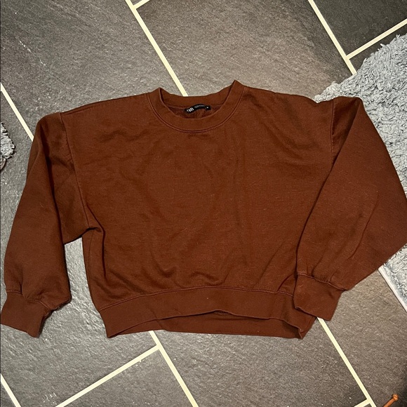 Zara Tops - Zara Rich Brown Crewneck Cropped Sweater